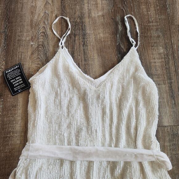 Retrofete Rebecca Sequin Maxi Dress in White Size Large NWT Sleeveless Belt - Picture 8 of 13